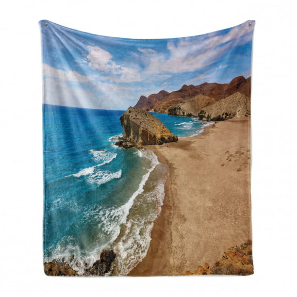 Ambesonne Landscape Soft Flannel Fleece Throw Blanket Photo of Sunrise with Cloudy Sky at Seashore Dramatic Dawn Island Forest Orange Mauve Blue 50 x 70 Cozy Plush for Indoor and Outdoor Use 